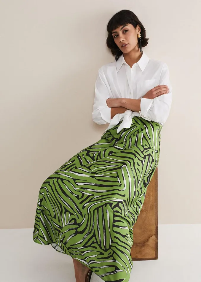 Women Phase Eight Skirts Norabel Zebra Print Satin Skirt Greenmulti