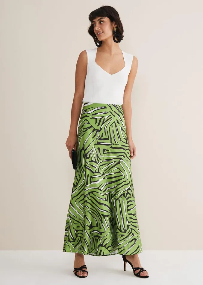 Women Phase Eight Skirts Norabel Zebra Print Satin Skirt Greenmulti