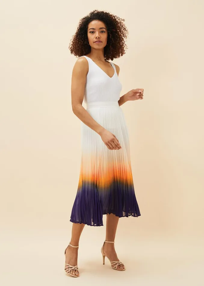 Women Phase Eight Skirts Raya Pleated Dip Dye Skirt Violetcream