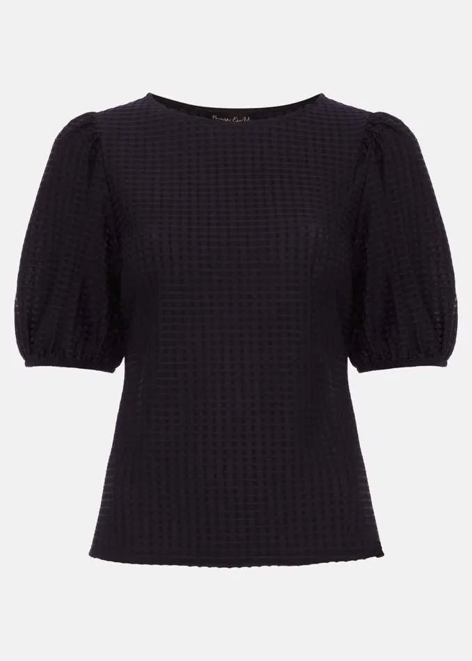 Women Phase Eight Tops and TShirts Adley Texture Bubble Sleeve Top Navy