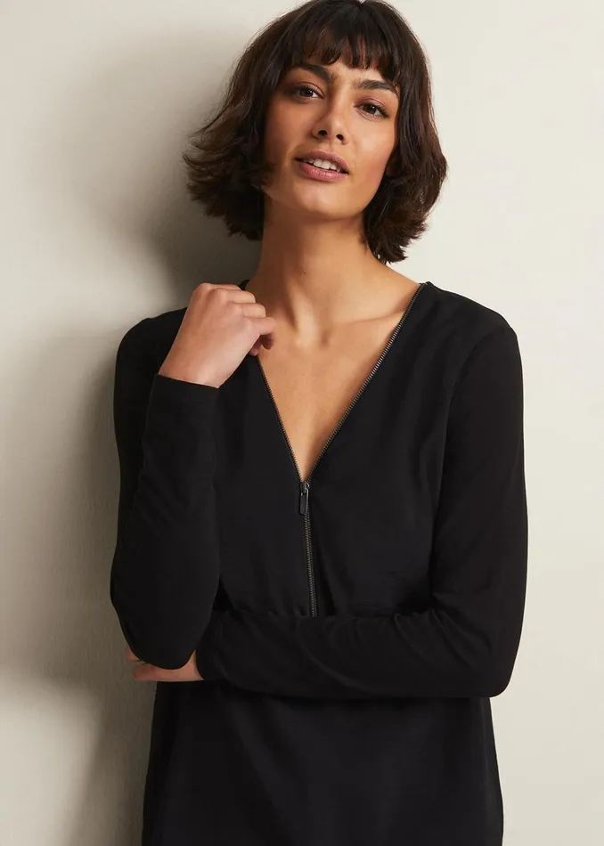 Women Phase Eight Tops and TShirts Alaina Longline Zip Detail Tunic Black