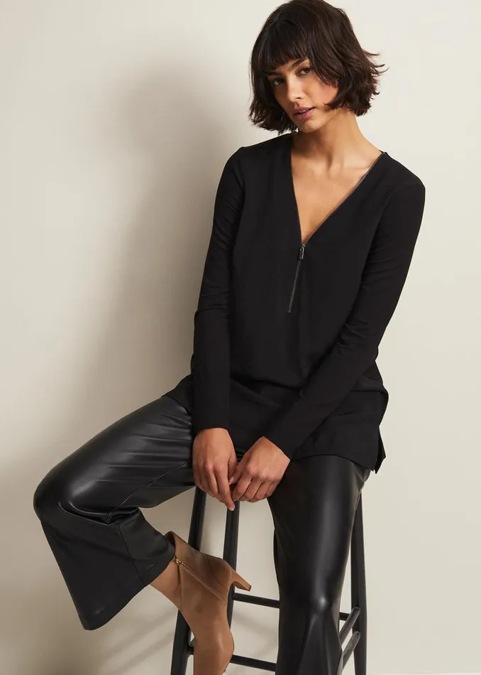 Women Phase Eight Tops and TShirts Alaina Longline Zip Detail Tunic Black