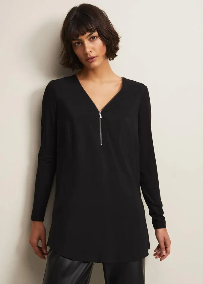 Women Phase Eight Tops and TShirts Alaina Longline Zip Detail Tunic Black