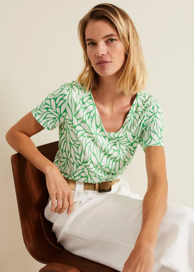 Women Phase Eight Tops and TShirts Alice Leaf Print Top Green