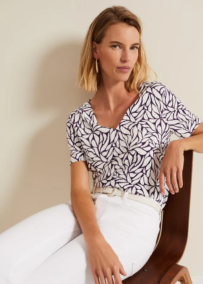 Women Phase Eight Tops and TShirts Alice Leaf Print Top Purple