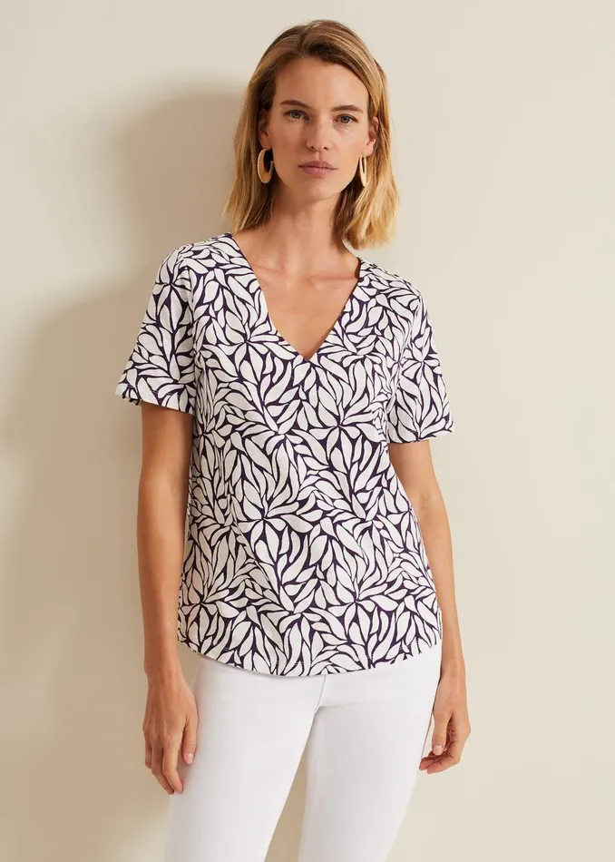 Women Phase Eight Tops and TShirts Alice Leaf Print Top Purple