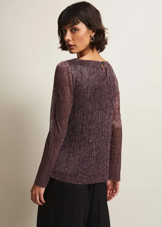 Women Phase Eight Tops and TShirts Alix Sparkly Plisse Top Rose Gold