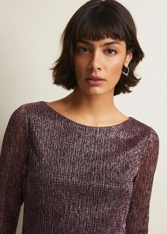 Women Phase Eight Tops and TShirts Alix Sparkly Plisse Top Rose Gold