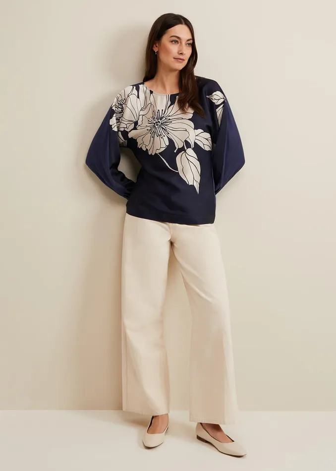 Women Phase Eight Tops and TShirts Alora Floral Woven Front Top Navy