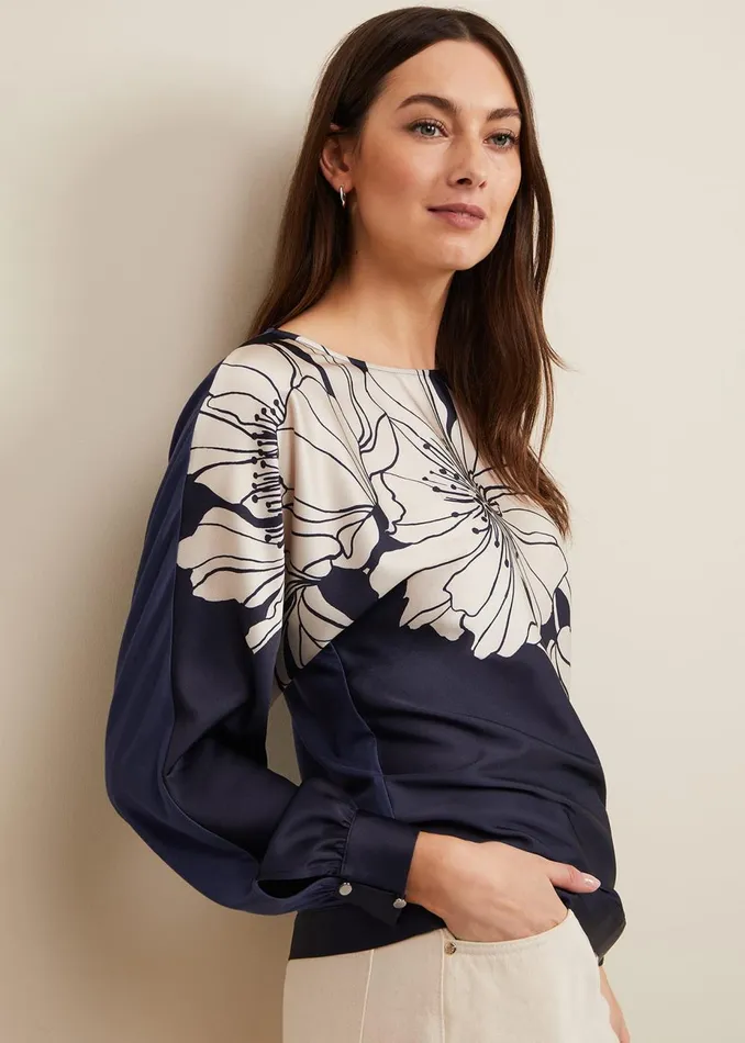 Women Phase Eight Tops and TShirts Alora Floral Woven Front Top Navy