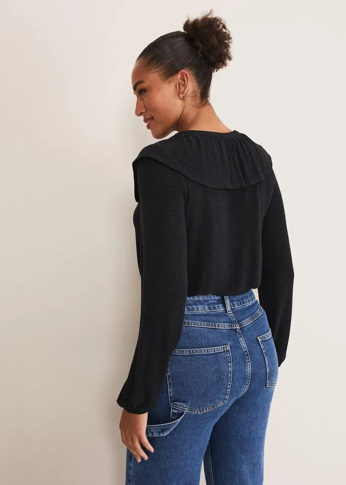 Women Phase Eight Tops and TShirts Anda Frill Detail Bor Top Charcoal