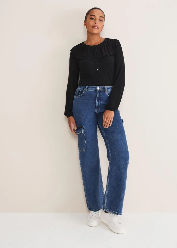 Women Phase Eight Tops and TShirts Anda Frill Detail Bor Top Charcoal