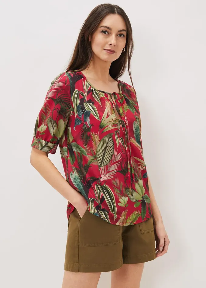 Women Phase Eight Tops and TShirts Antonia Tropical Print Top Hot Pink