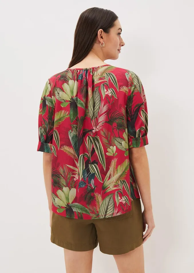 Women Phase Eight Tops and TShirts Antonia Tropical Print Top Hot Pink