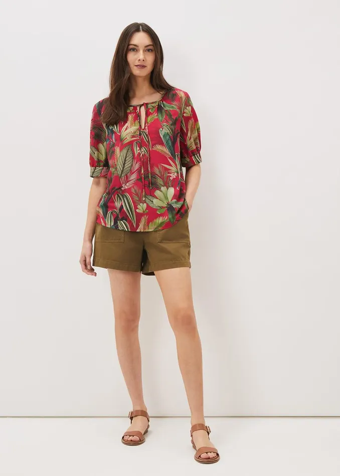 Women Phase Eight Tops and TShirts Antonia Tropical Print Top Hot Pink