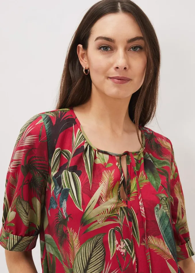 Women Phase Eight Tops and TShirts Antonia Tropical Print Top Hot Pink