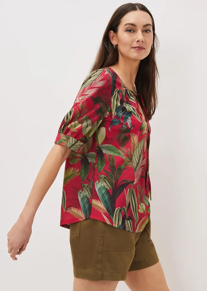 Women Phase Eight Tops and TShirts Antonia Tropical Print Top Hot Pink