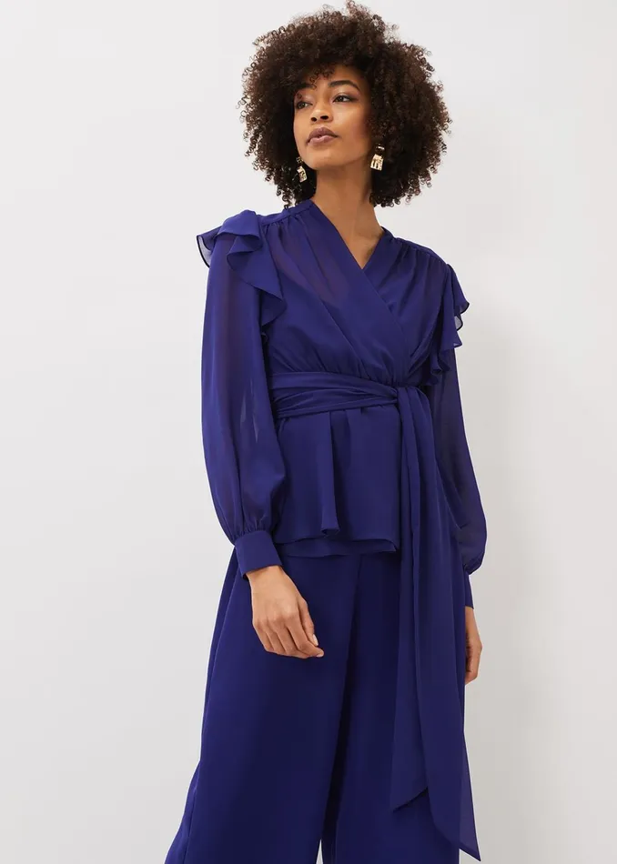 Women Phase Eight Tops and TShirts Avril Frill Wrap Co Ord Top Violet