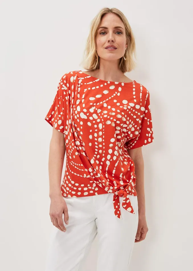Women Phase Eight Tops and TShirts Ayla Spot Side Tie Top Burnt Orange