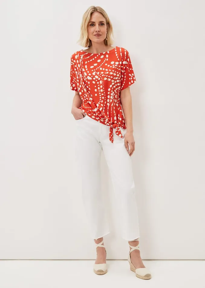 Women Phase Eight Tops and TShirts Ayla Spot Side Tie Top Burnt Orange