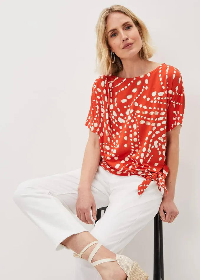 Women Phase Eight Tops and TShirts Ayla Spot Side Tie Top Burnt Orange