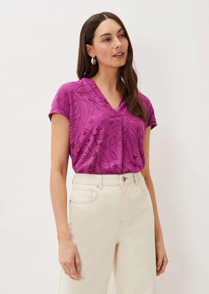 Women Phase Eight Tops and TShirts Charleigh Burnout Top Magenta