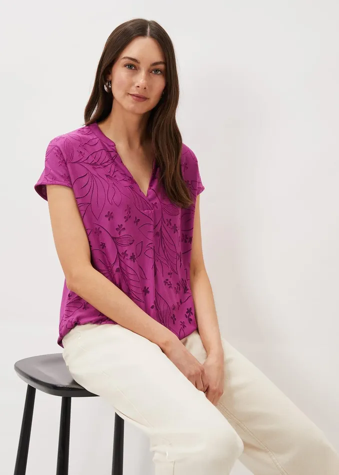 Women Phase Eight Tops and TShirts Charleigh Burnout Top Magenta