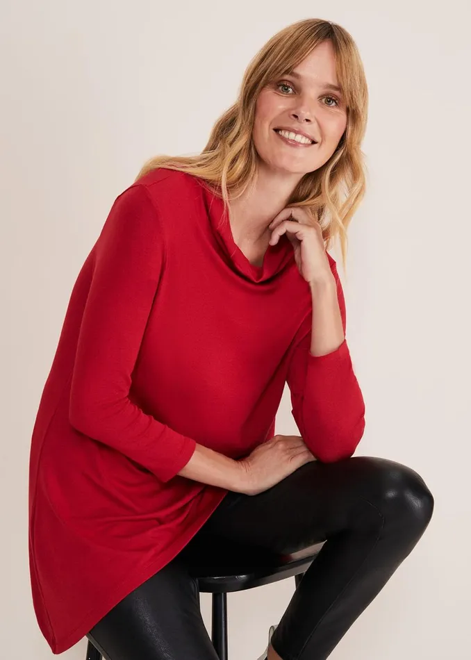 Women Phase Eight Tops and TShirts Chrissie Cowl Swing Top Berry