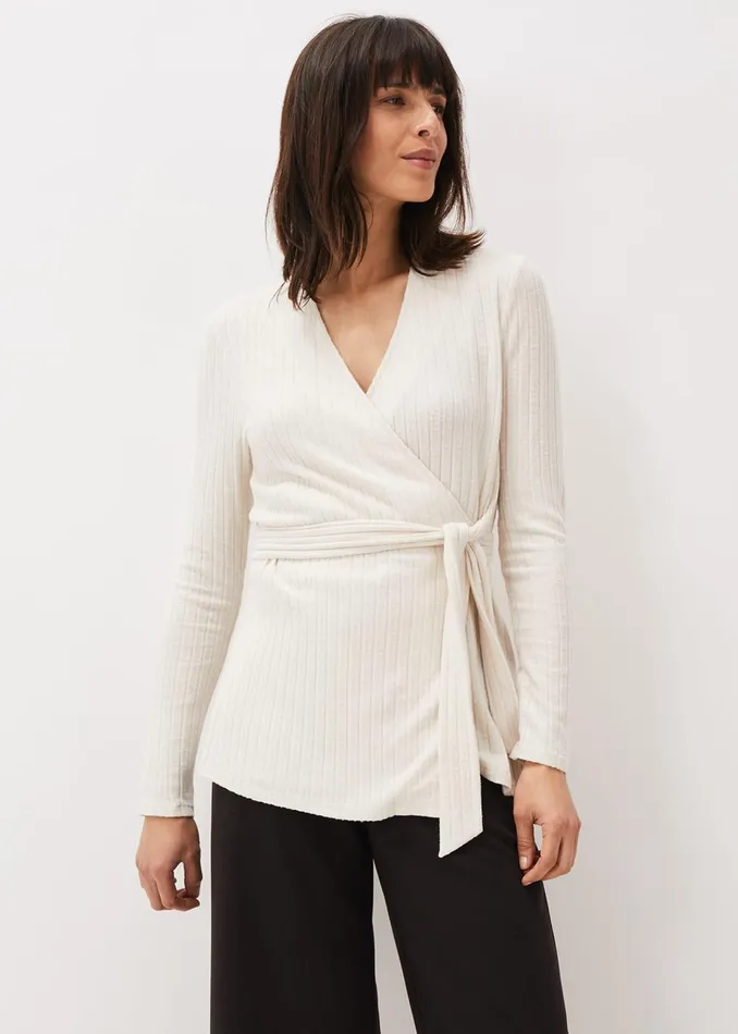 Women Phase Eight Tops and TShirts Deona Ribbed Wrap Top Cream