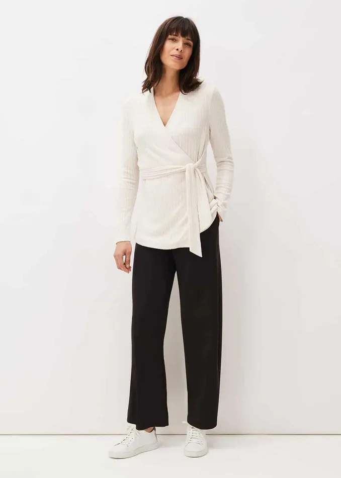 Women Phase Eight Tops and TShirts Deona Ribbed Wrap Top Cream