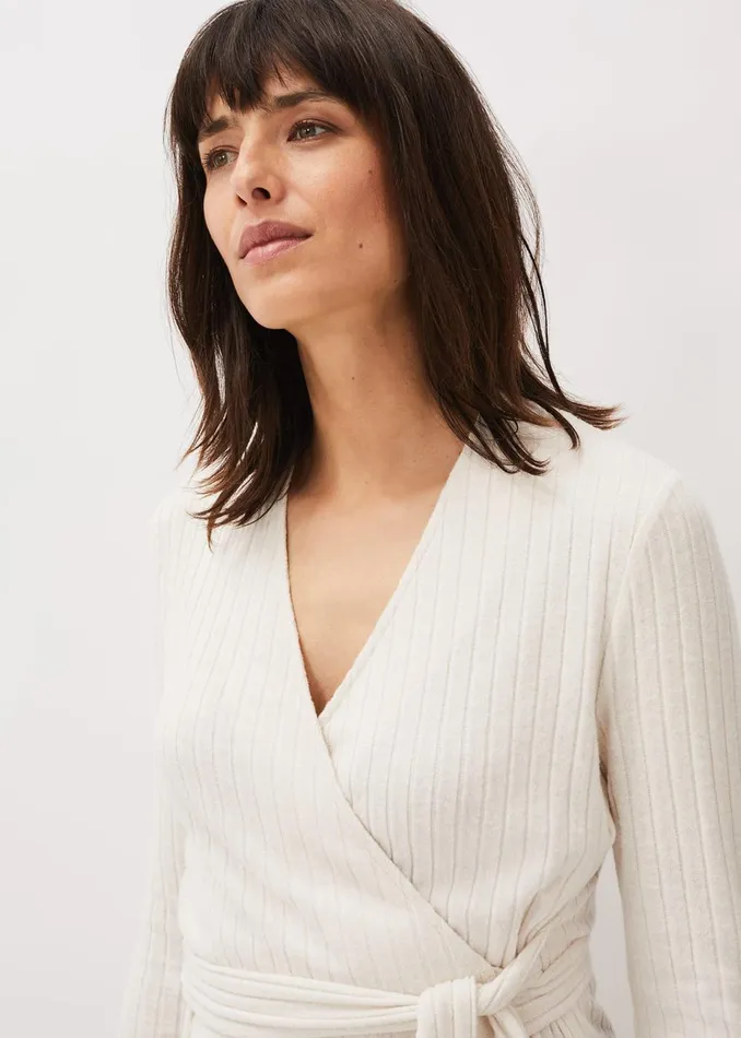 Women Phase Eight Tops and TShirts Deona Ribbed Wrap Top Cream