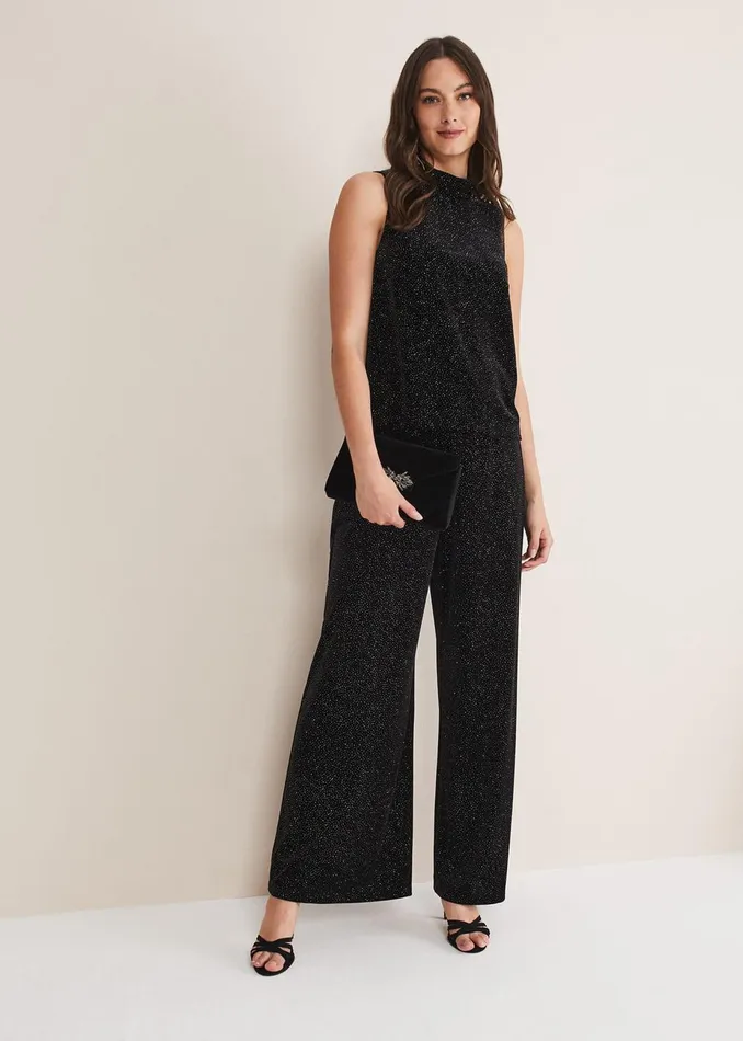 Women Phase Eight Tops and TShirts Dove Glitter Velvet Top Blackmulti
