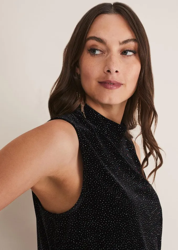 Women Phase Eight Tops and TShirts Dove Glitter Velvet Top Blackmulti