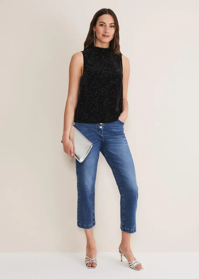 Women Phase Eight Tops and TShirts Dove Glitter Velvet Top Blackmulti