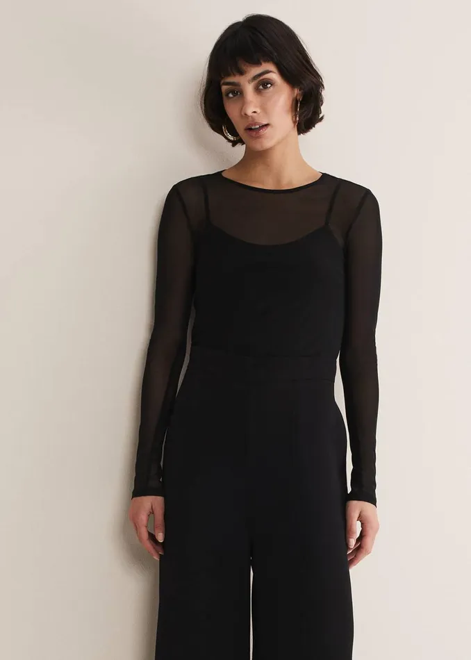 Women Phase Eight Tops and TShirts Eleena Black Mesh Top Black