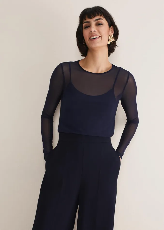 Women Phase Eight Tops and TShirts Eleena Navy Mesh Top Navy