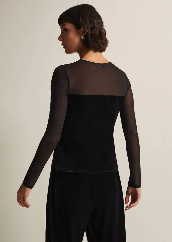 Women Phase Eight Tops and TShirts Elouise Velvet Mesh Top Black