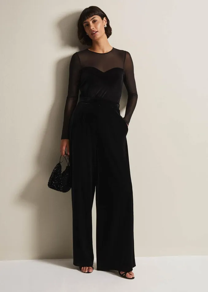Women Phase Eight Tops and TShirts Elouise Velvet Mesh Top Black