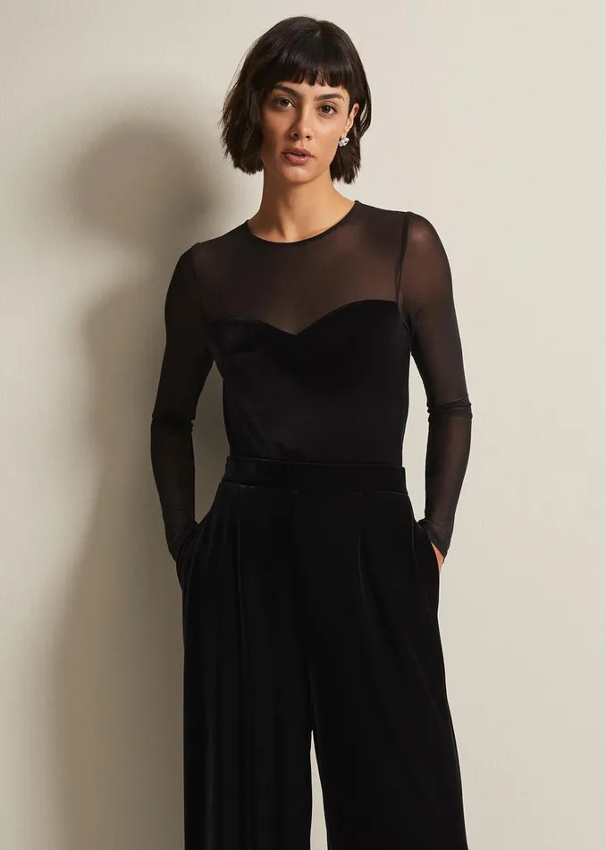 Women Phase Eight Tops and TShirts Elouise Velvet Mesh Top Black