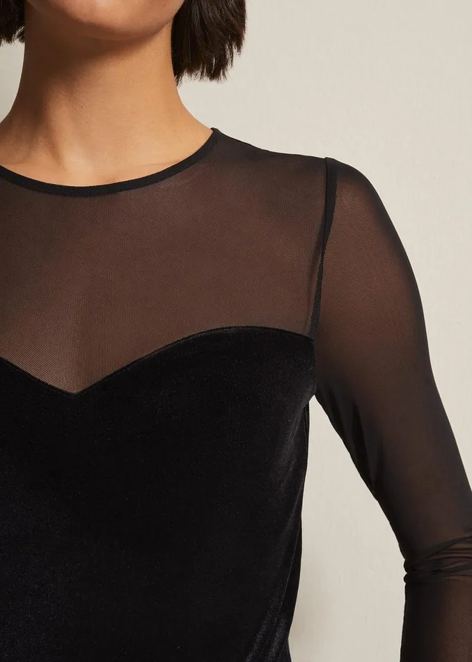 Women Phase Eight Tops and TShirts Elouise Velvet Mesh Top Black