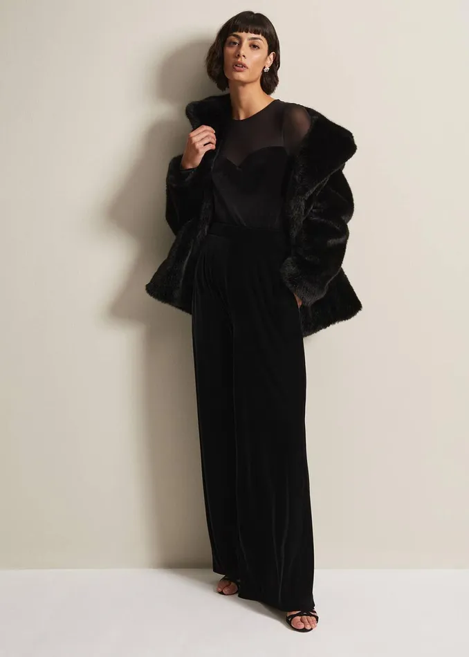 Women Phase Eight Tops and TShirts Elouise Velvet Mesh Top Black