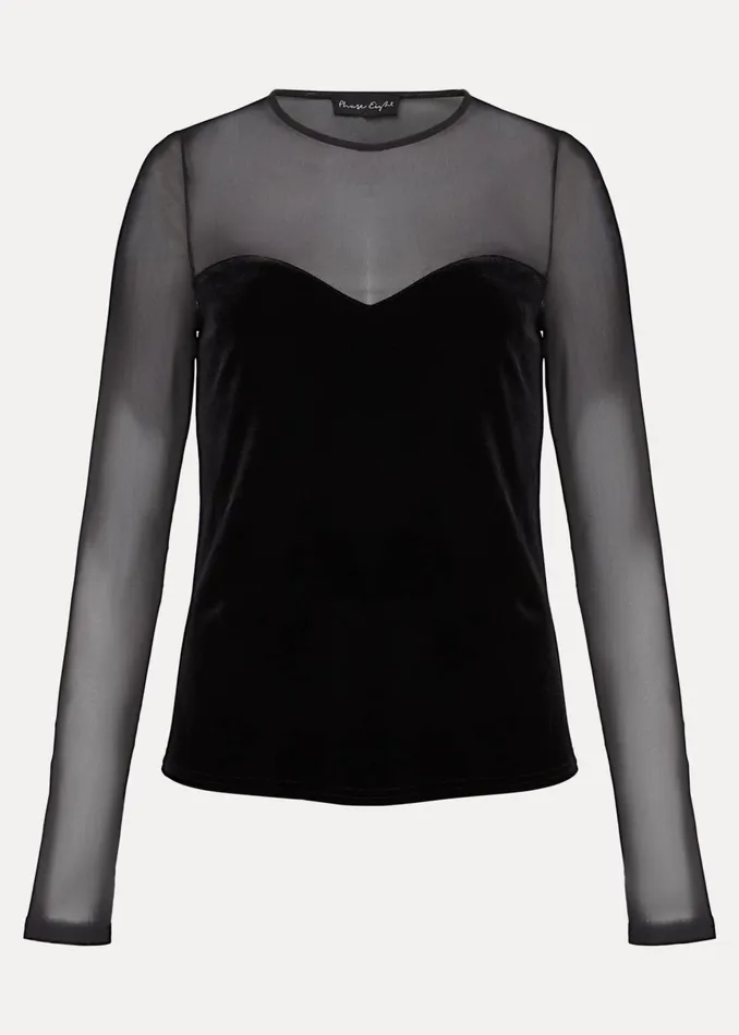 Women Phase Eight Tops and TShirts Elouise Velvet Mesh Top Black