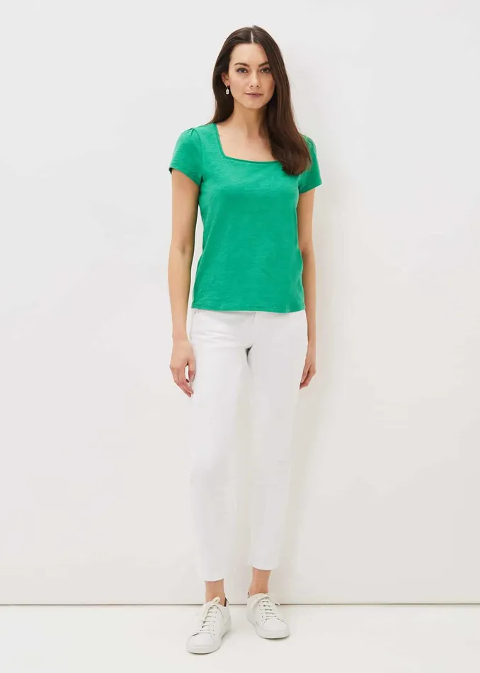 Women Phase Eight Tops and TShirts Elspeth Cotton Square Neck Top Apple Green