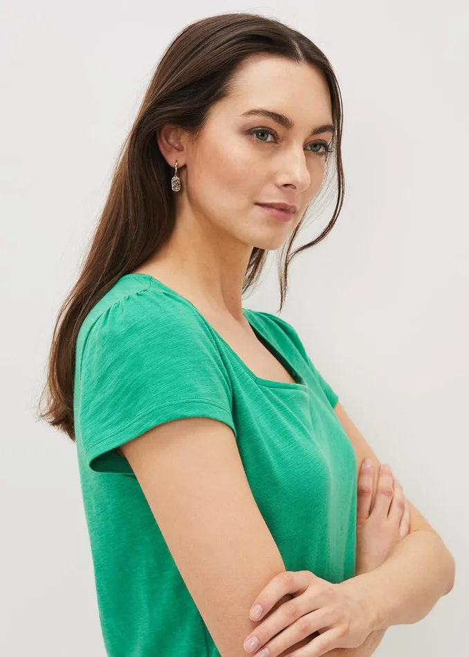 Women Phase Eight Tops and TShirts Elspeth Cotton Square Neck Top Apple Green