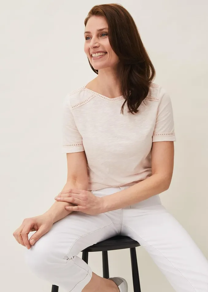 Women Phase Eight Tops and TShirts Elspeth Lace Trim Top Soft Pink