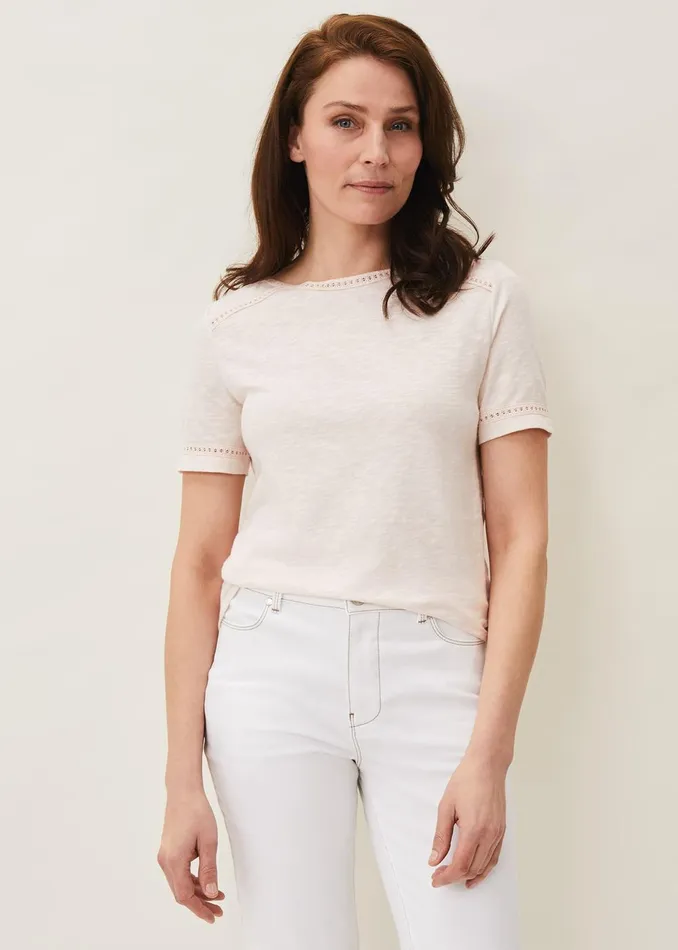 Women Phase Eight Tops and TShirts Elspeth Lace Trim Top Soft Pink
