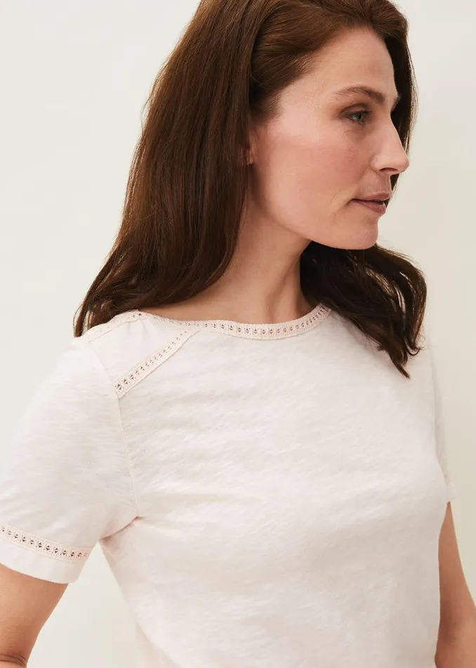 Women Phase Eight Tops and TShirts Elspeth Lace Trim Top Soft Pink