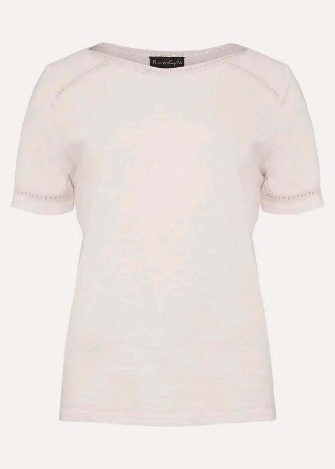 Women Phase Eight Tops and TShirts Elspeth Lace Trim Top Soft Pink