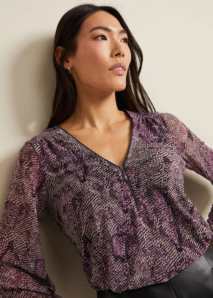 Women Phase Eight Tops and TShirts Elyza Snake Mesh Print Top Multicoloured