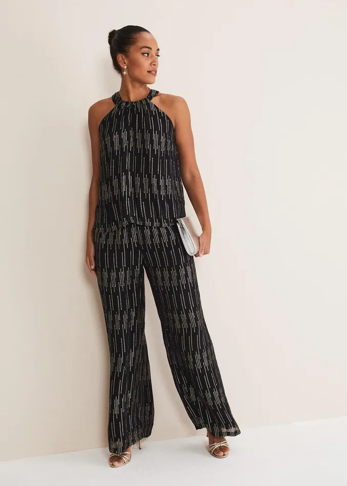 Women Phase Eight Tops and TShirts Eula Lurex Halterneck Top CoOrd Blackgold